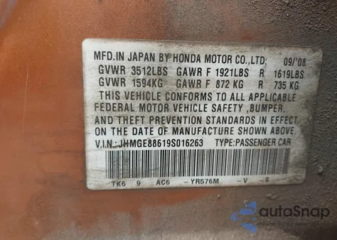 2009 Honda Fit Sport from USA, damaged, VIN JHMGE88619S016263